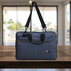 A dark grayish-blue laptop bag