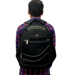 Full shot of a black backpack.
