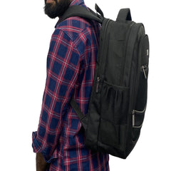 Full shot of a black backpack.