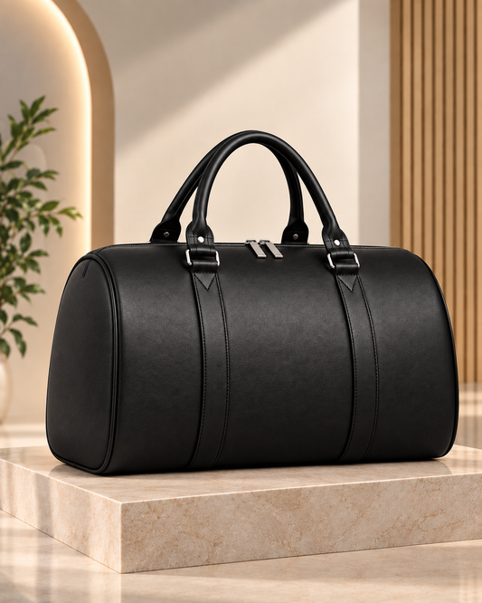 Nirmal Stylish Black Premium Faux Leather Travel Duffle Weekender Bag