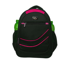 A black backpack with Pink accents.