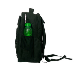 A black backpack with Pink accents.