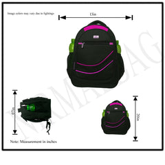 A black backpack with Pink accents.