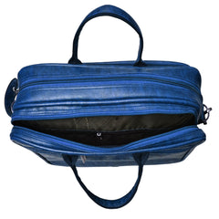 A full-shot of a royal-blue laptop bag.