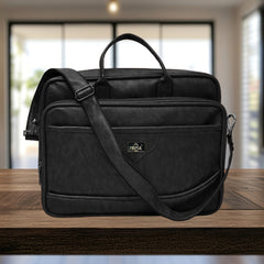Full shot of a black laptop bag or briefcase.