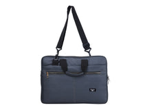 A dark grayish-blue laptop bag