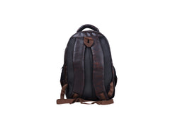 A full shot of a dark brown backpack.