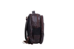 A full shot of a dark brown backpack.