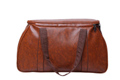 A medium-sized, light brown duffel bag is shown