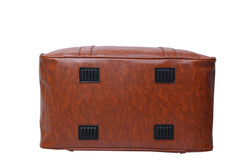 A medium-sized, light brown duffel bag is shown