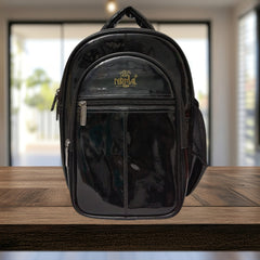 Full shot of a black backpack.
