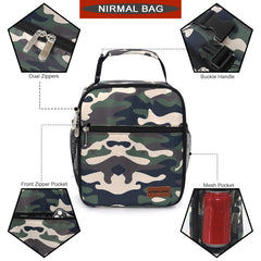 A rectangular, insulated lunch bag is presented.