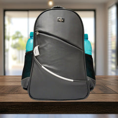 Full shot of a gray backpack.