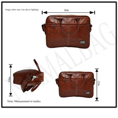 A brown leather-like messenger bag.