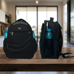 Full shot of a black backpack.