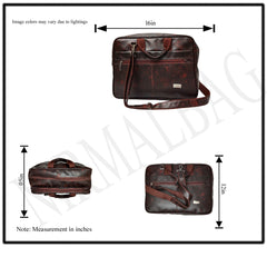 A dark-brown, faux-leather messenger bag is centrally positioned.