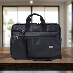 Full shot of a black briefcase-style bag.