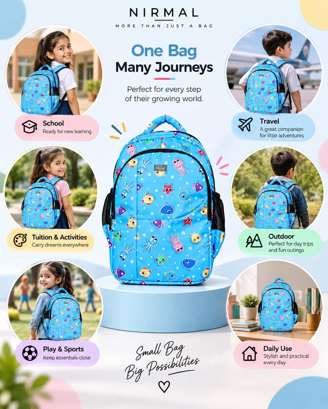Nirmal Premium Blue Kids School Bag