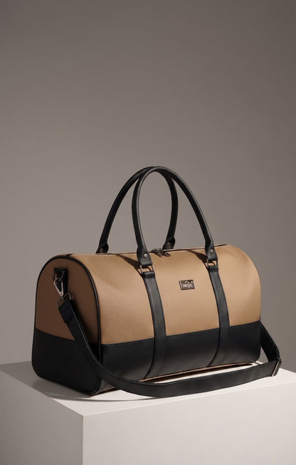 Waterproof Travel Duffle Bag for Men & Women | 3 Inner Pockets | Premium Weekender Luggage Bag | Beige & Navy Blue