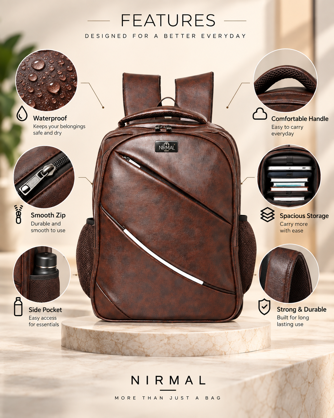 Premium Leather Laptop Backpack
