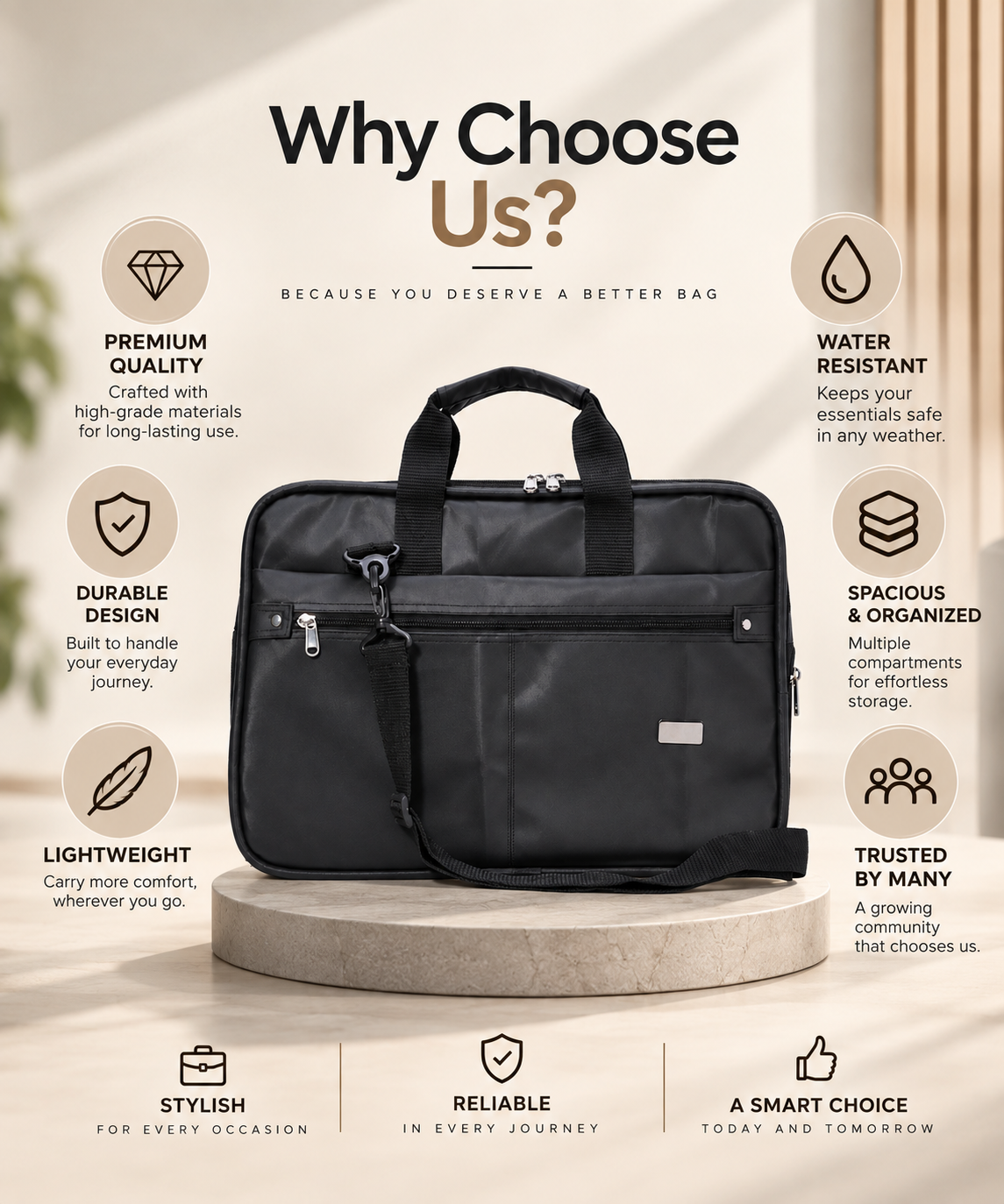 Nirmal Premium Black Laptop Office Bag