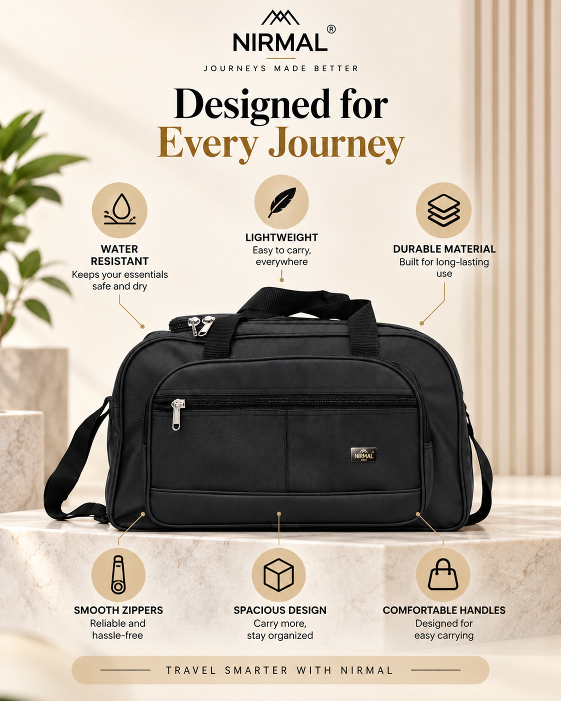 Nirmal Premium Black Travel Duffel Bag