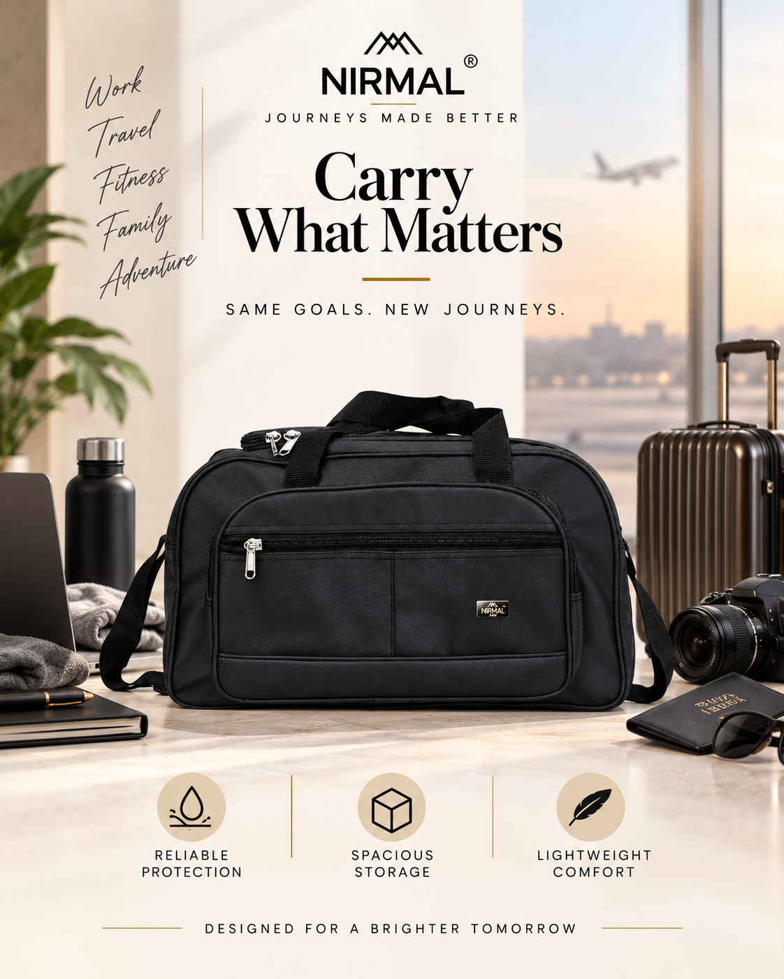 Nirmal Premium Black Travel Duffel Bag