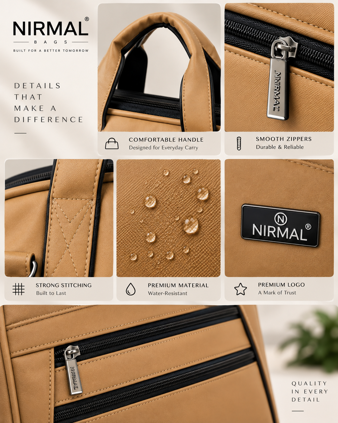 Nirmal Premium Beige Laptop Office Bag