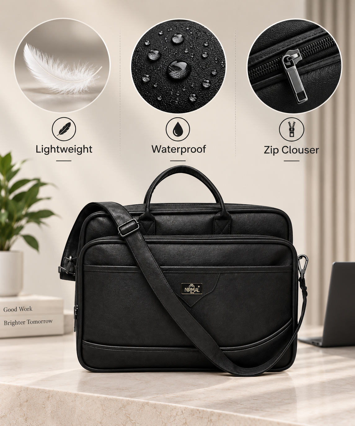 Nirmal Premium Black Laptop Office Bag