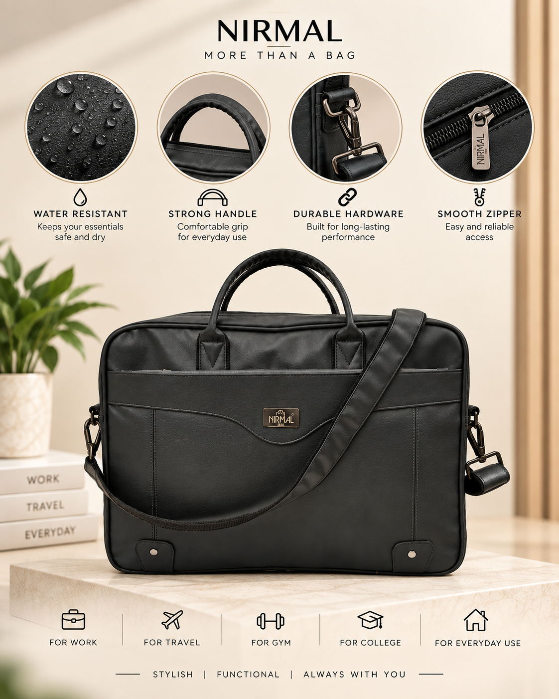 Nirmal Premium Black Laptop Office Bag