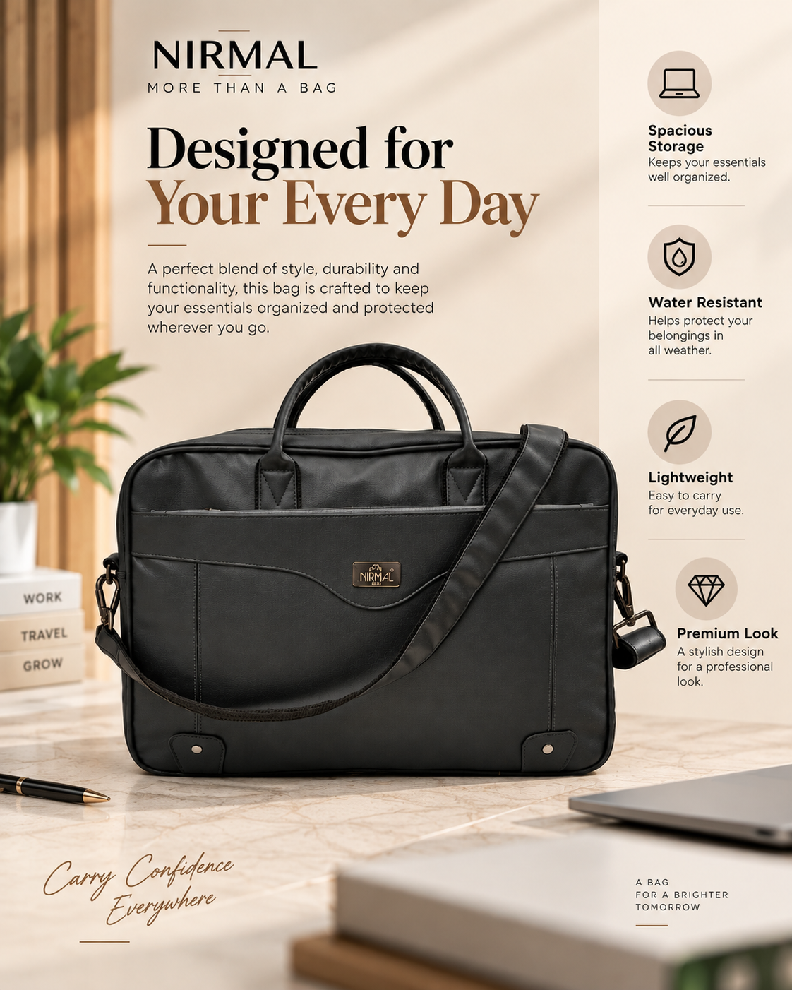 Nirmal Premium Black Laptop Office Bag