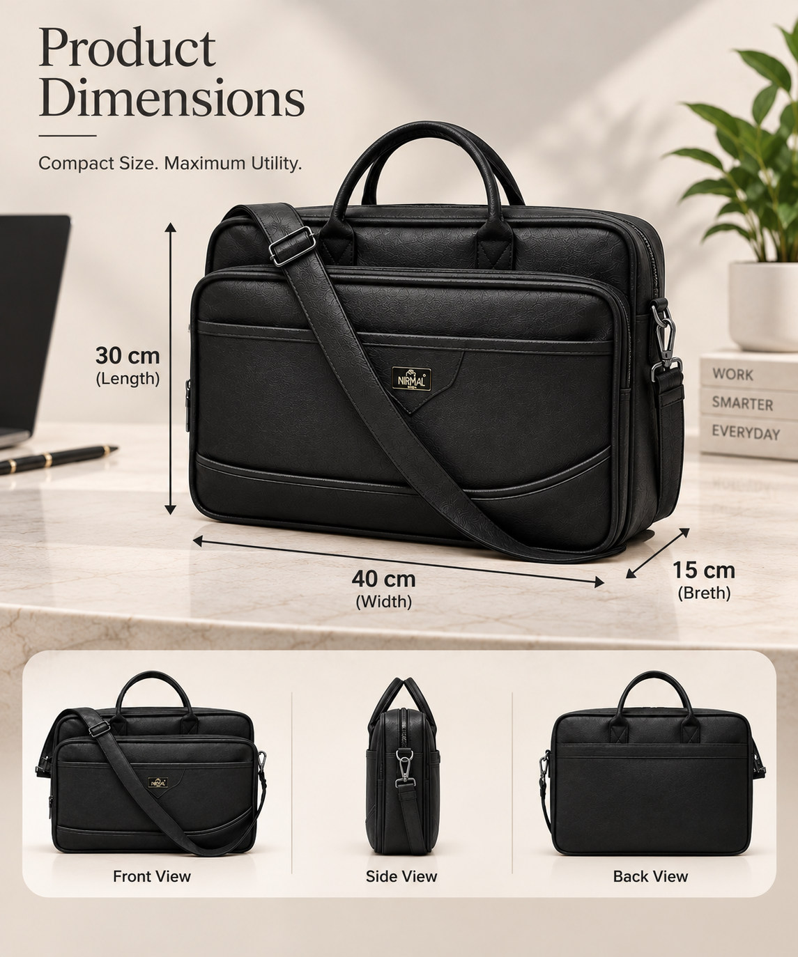 Nirmal Premium Black Laptop Office Bag