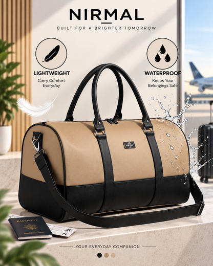 Waterproof Travel Duffle Bag for Men & Women | 3 Inner Pockets | Premium Weekender Luggage Bag | Beige & Navy Blue