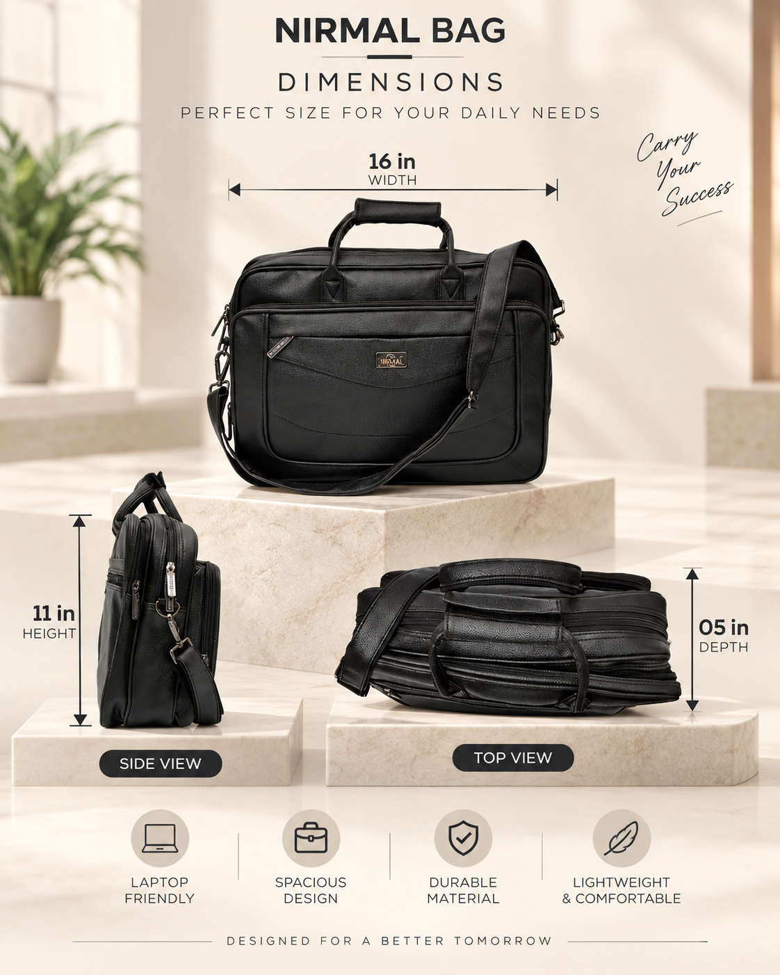 Nirmal Premium Black Laptop Office Bag