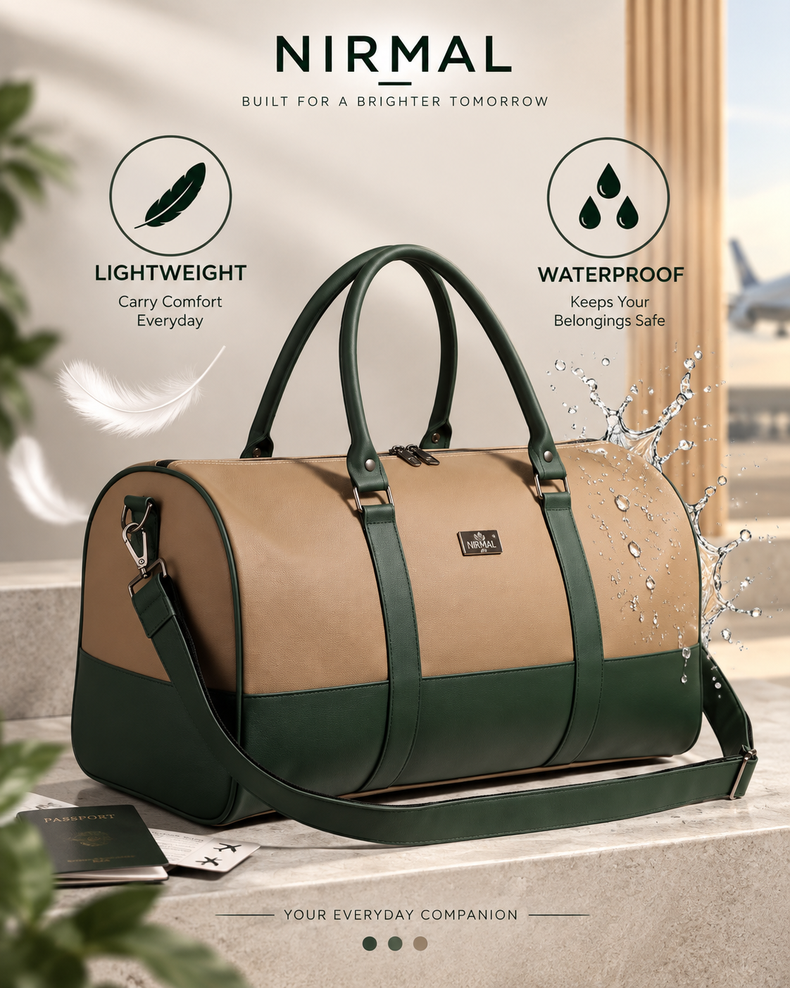 Waterproof Travel Duffle Bag for Men & Women | 3 Inner Pockets | Premium Weekender Luggage Bag | Beige & Navy Blue
