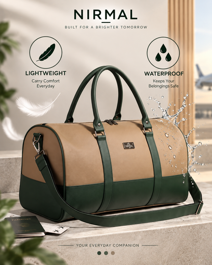 Waterproof Travel Duffle Bag for Men & Women | 3 Inner Pockets | Premium Weekender Luggage Bag | Beige & Navy Blue