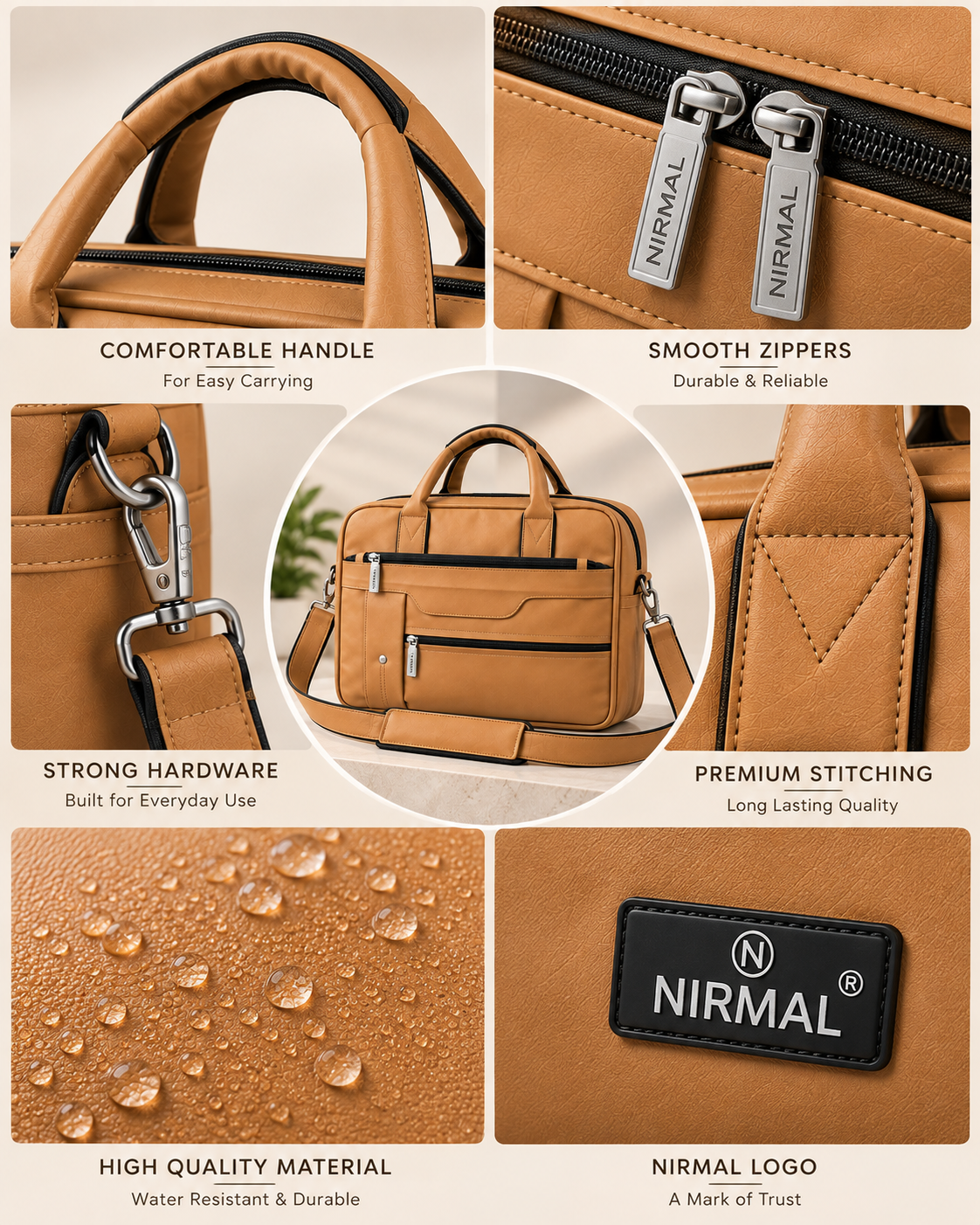 Nirmal Premium Beige Laptop Office Bag