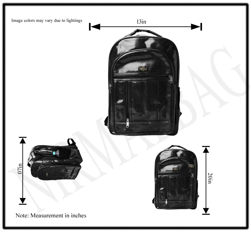 A black backpack is centered on a white background.
