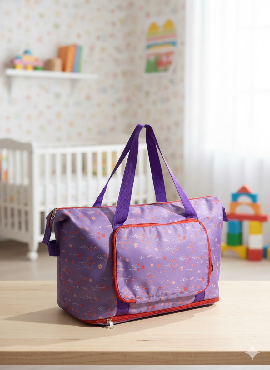 Purple Waterproof Baby Travel Tote Bag with Extra Storage
