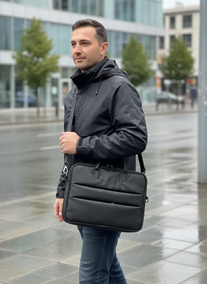 Black Premium Laptop Office Briefcase with Shoulder Strap