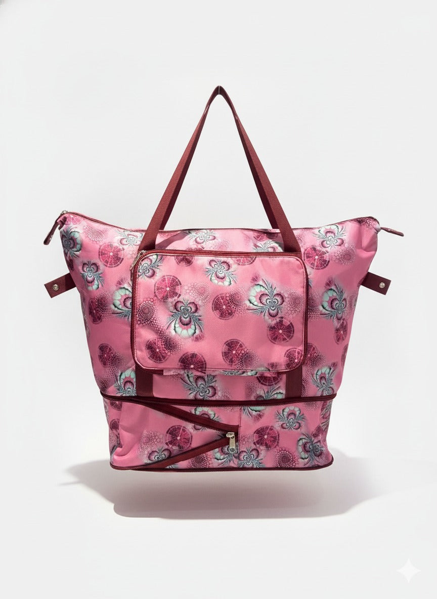 Stylish Pink Floral Waterproof Travel Tote Bag