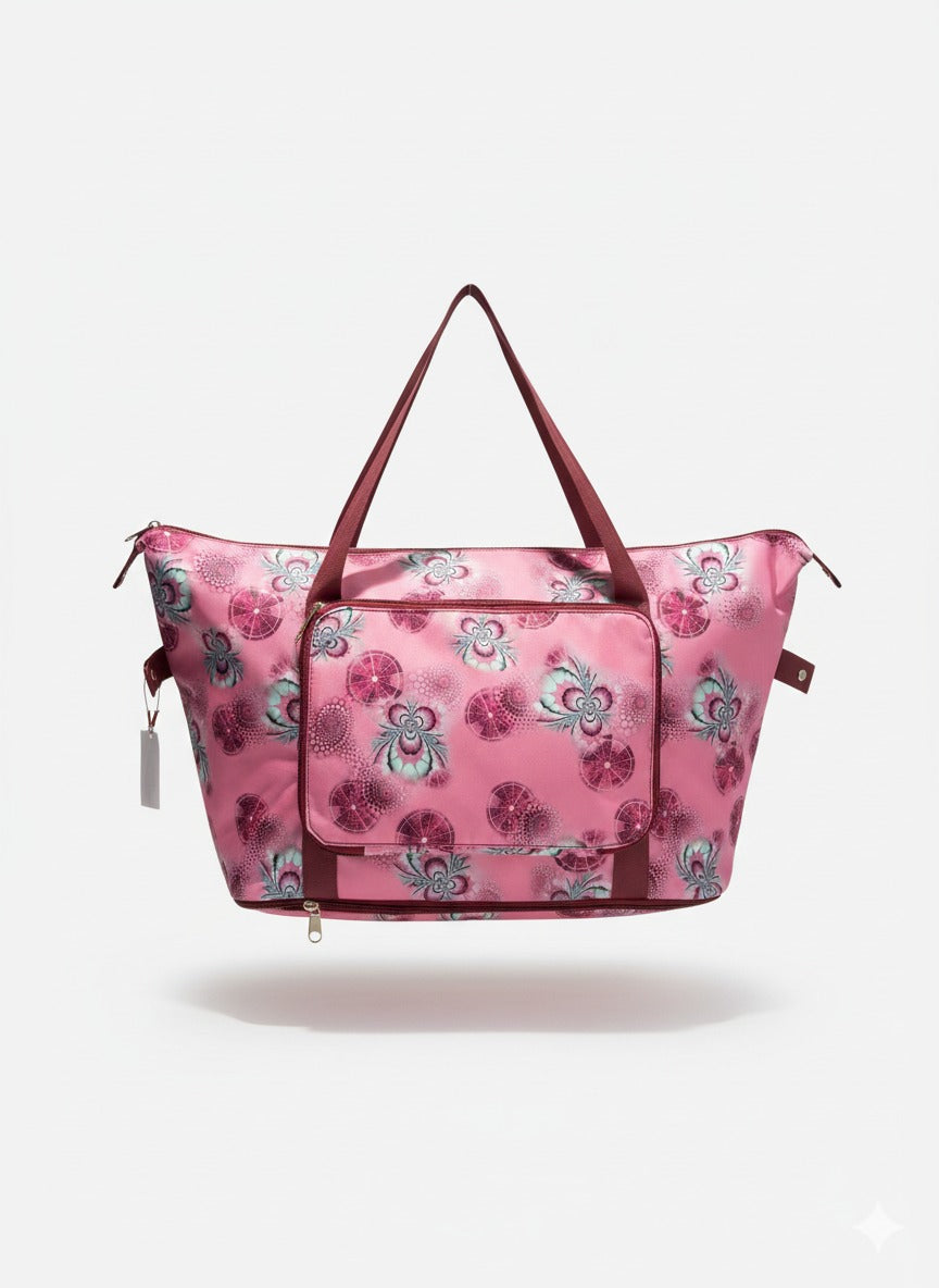 Stylish Pink Floral Waterproof Travel Tote Bag