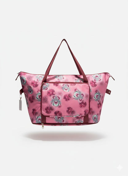 Stylish Pink Floral Waterproof Travel Tote Bag