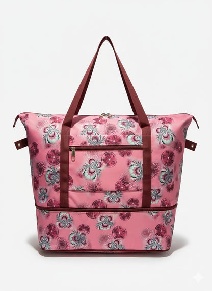 Stylish Pink Floral Waterproof Travel Tote Bag