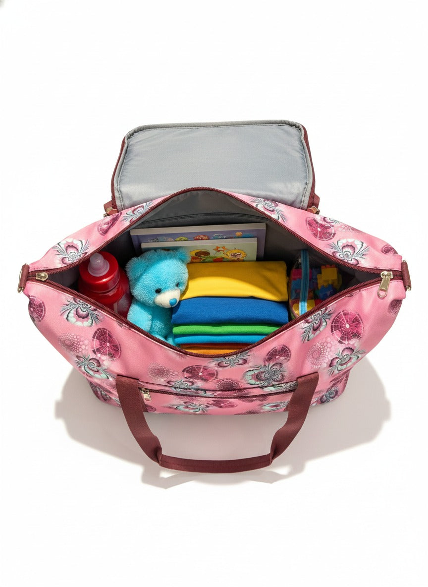 Stylish Pink Floral Waterproof Travel Tote Bag