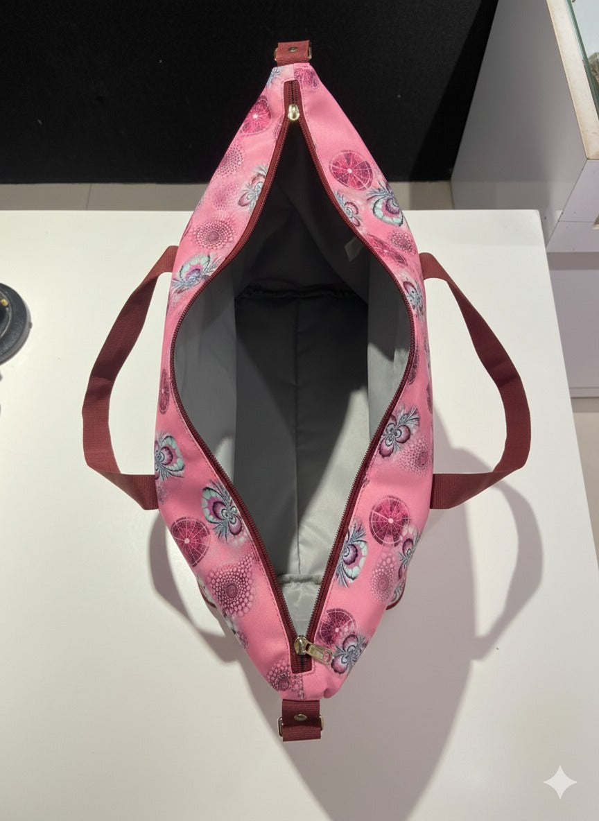 Stylish Pink Floral Waterproof Travel Tote Bag