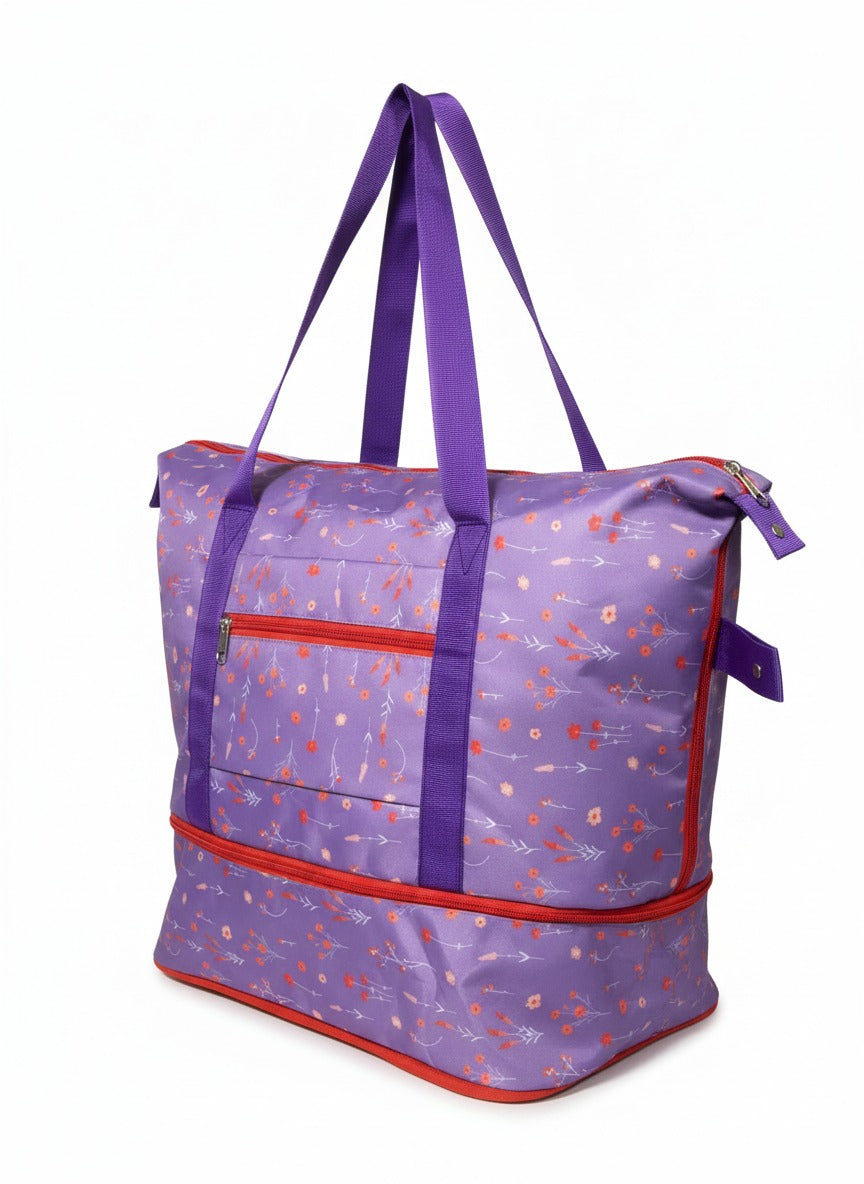 Purple Waterproof Baby Travel Tote Bag with Extra Storage