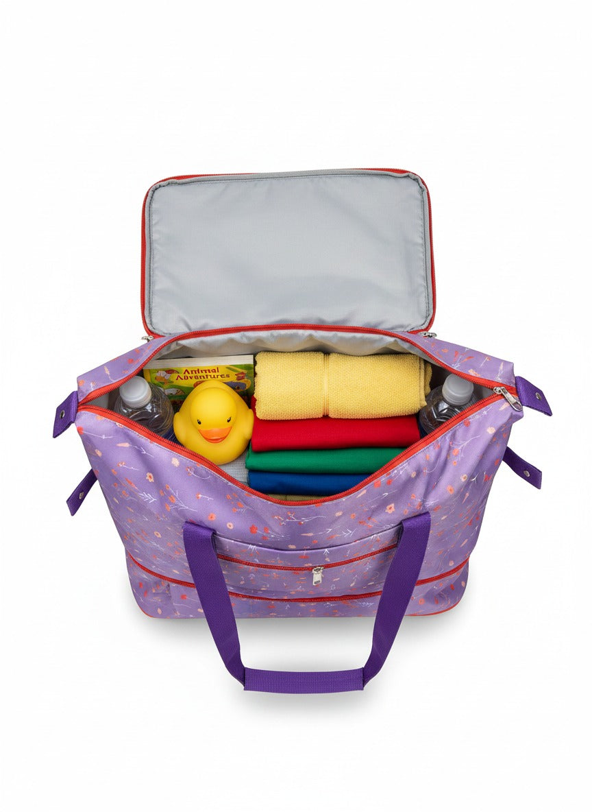Purple Waterproof Baby Travel Tote Bag with Extra Storage