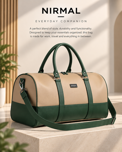Waterproof Travel Duffle Bag for Men & Women | 3 Inner Pockets | Premium Weekender Luggage Bag | Beige & Navy Blue