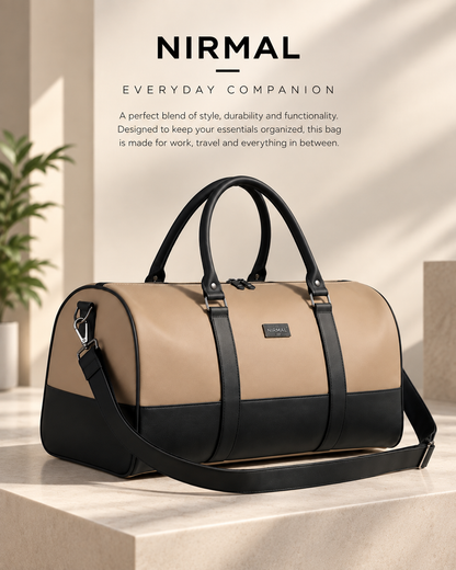 Waterproof Travel Duffle Bag for Men & Women | 3 Inner Pockets | Premium Weekender Luggage Bag | Beige & Navy Blue